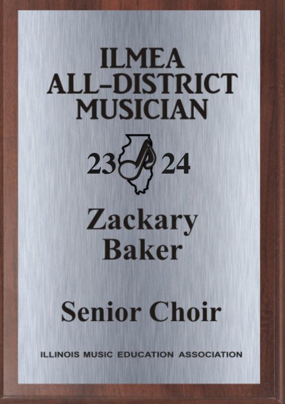 2023/2024 All District Musician's Award Plaque