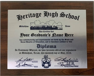 Heritage High School Diploma Plaque 2023