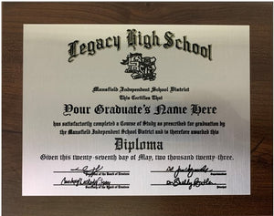 Legacy High School Graduation Diploma Plaque