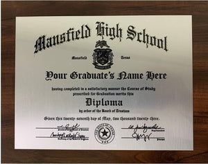 Mansfield High School Graduation Diploma Plaque