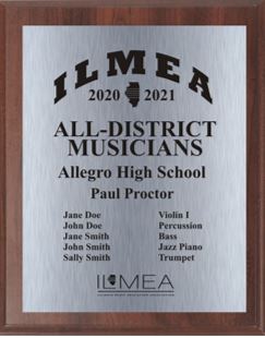 ILMEA All District DIRECTOR'S Custom PLAQUE- PAST YEARS 2017 THRU 2022